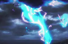 Blue lightning storm over ocean