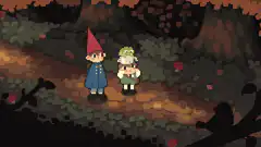 Two pixel art characters in a dark forest
