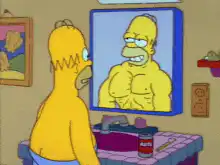 Homer Simpson admires muscular reflection
