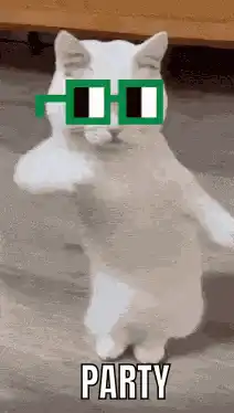 Dancing cat with party glasses