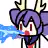 purple hair character spitting water