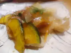 sushi with pumpkin and tempura