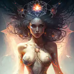 Fantasy woman with glowing crown and chest star