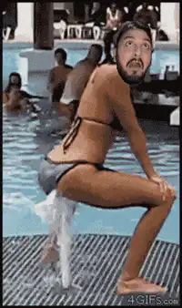 Man head on woman peeing in pool