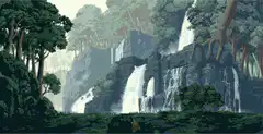 pixel art waterfall jungle scene