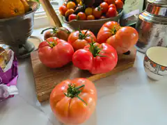 Fresh tomatoes on cutting board