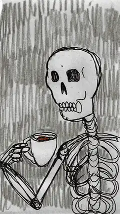 skeleton drinking coffee