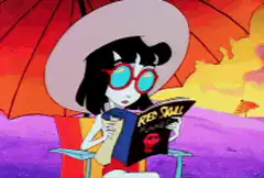 Daria reads Red Skull while beach burns