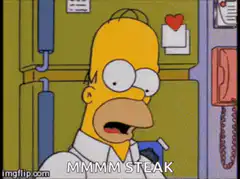 Homer Simpson drooling over steak
