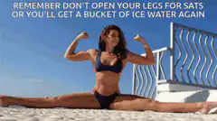 Woman doing splits gets bucket of ice water