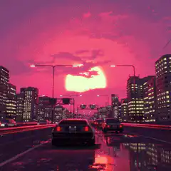 driving into sunset city