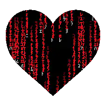 Matrix style heart with falling code