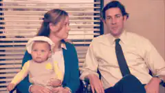 Parents and baby in office