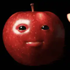 Red apple with face eating itself