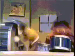 Mr. Snuffleupagus and Big Bird playing drums