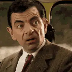 Mr. Bean surprised then smug