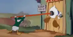 Donald Duck gets head stuck in door