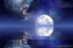 moon reflection in water with galaxy