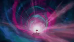 Silhouette in a colorful energy tunnel