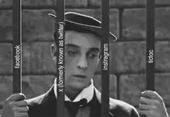 Charlie Chaplin behind social media bars