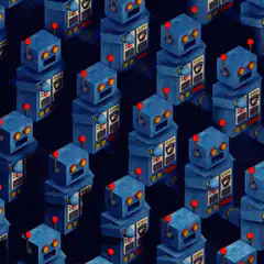Blue toy robots marching