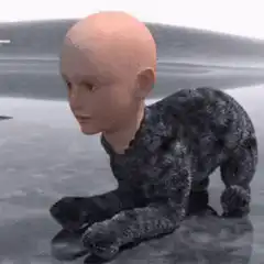 Baby with long tongue kisses bald man