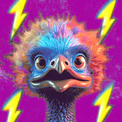 Colorful Ostrich Head with Lightning Bolts