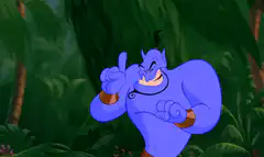 Genie pointing and laughing