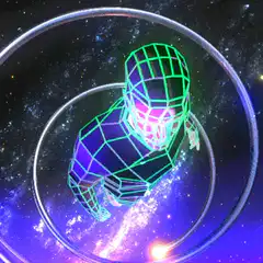 Wireframe baby in space with laser beam
