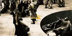 Statue kicks another statue