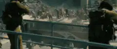 Soldiers shooting at a horde of zombies