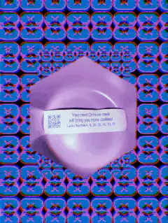 Purple fortune cookie on psychedelic background