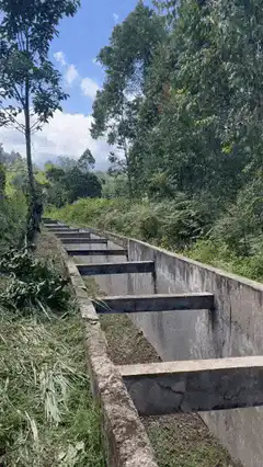 Abandoned concrete water channel and building