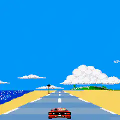 pixel art car driving on beach road
