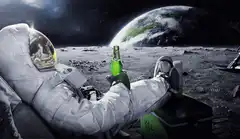 Skeleton Astronaut Drinking on the Moon