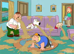Family Guy living room covered in mud