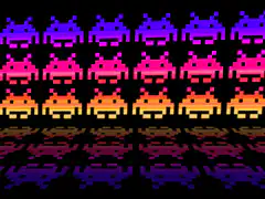 pixel art aliens rainbow gradient