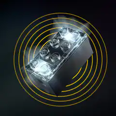 glowing lego brick with sound waves