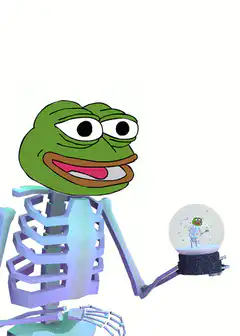 Pepe skeleton holding snow globe
