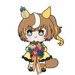 Chibi girl with star eyes holding flowers
