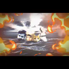 Doge and friends sinking in water with fire