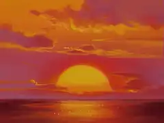 Anime sunset over ocean