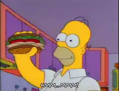 Homer Simpson eating a burger