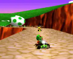 Yoshi dodges giant mushroom