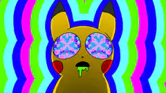 Psychedelic Pikachu with trippy eyes
