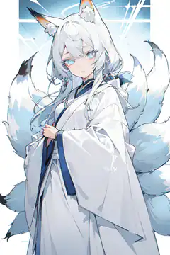 anime fox girl in white kimono