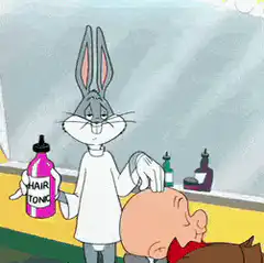 Bugs Bunny gives Elmer Fudd a new haircut
