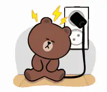 Brown bear plugged in with lightning bolts