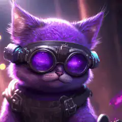 Purple cat with glowing goggles