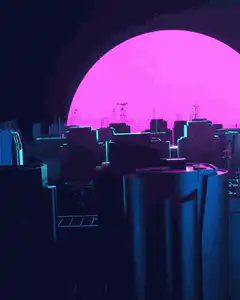 synthwave cityscape pink sun